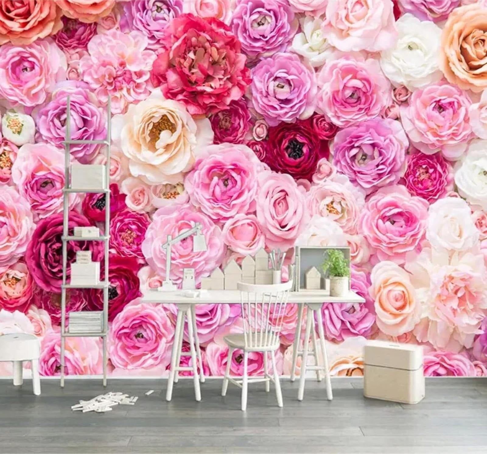 XLMING Three Dimensional Beautiful Romantic Colourful Roses Flowers 3D Wallpaper Luxury Silk Study Dining Feature Sofa Grey Bedroom Living Room Tv Decorative Wall-250cm×170cm