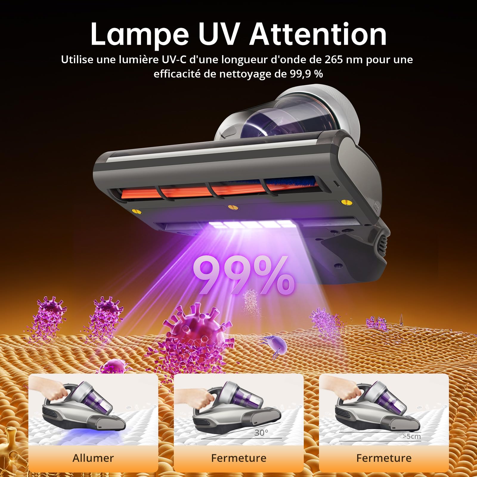Jimmy JV35 Aspirateur Matelas Anti Acariens 700W avec Stérilisation UV-C, Chauffage à 60℃, Système de Filtration Dual-Cyclonic, Aspirateur pour Matelas, Lit, Tapis, etc.