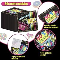 Vista 3 de 100 servilletas de decoración de los años 80 de 13 x 13 pulgadas, servilletas de fiesta de regreso a los 80, servilletas coloridas de hip hop