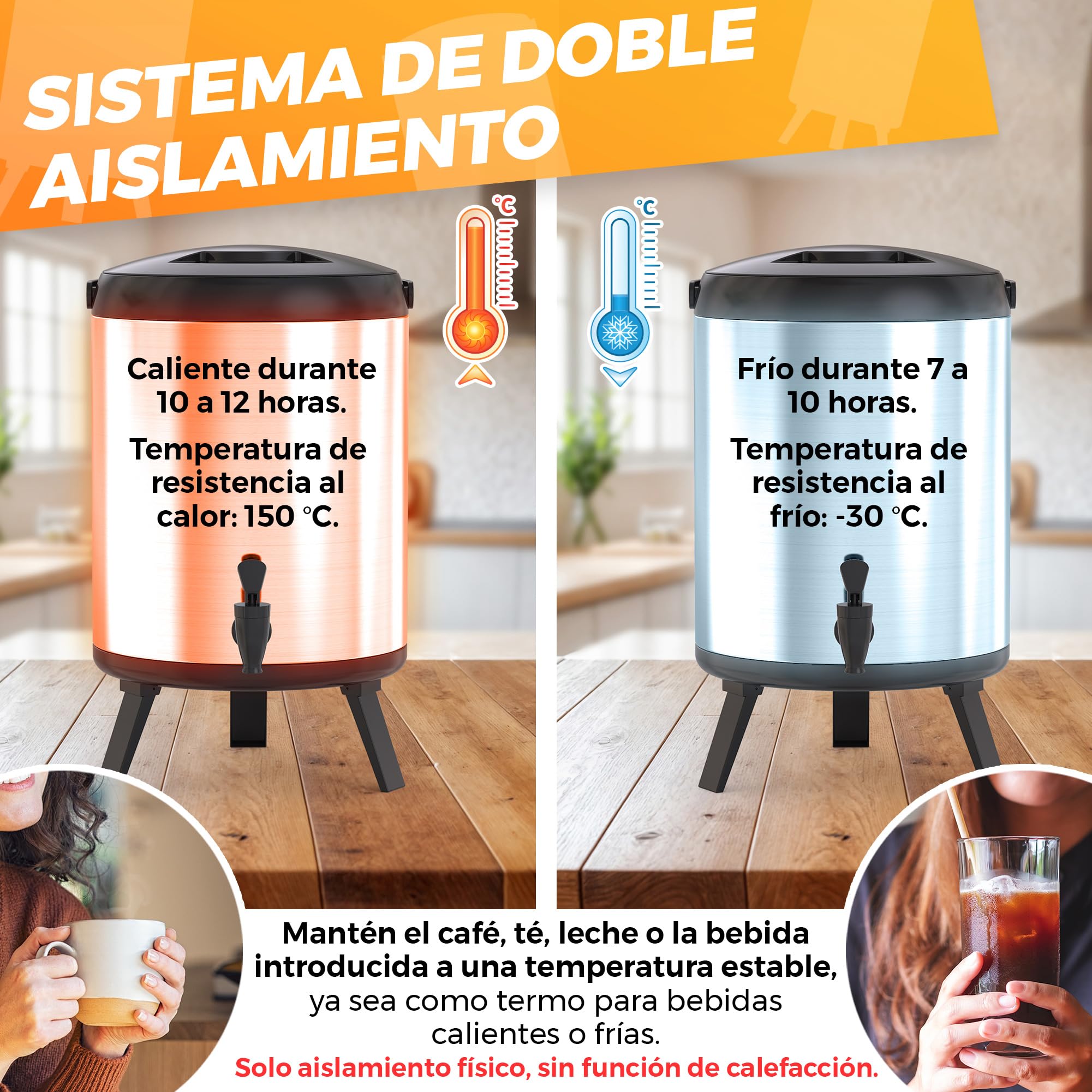 Termo Grande - Termo Contenedor 6L Portátil - Dispensador de Bebidas Térmico con Grifo - Dispensador Bebidas Frías/Calientes, Agua, Café - Para Catering, Hoteles, Eventos o Reuniones - Acero Inox