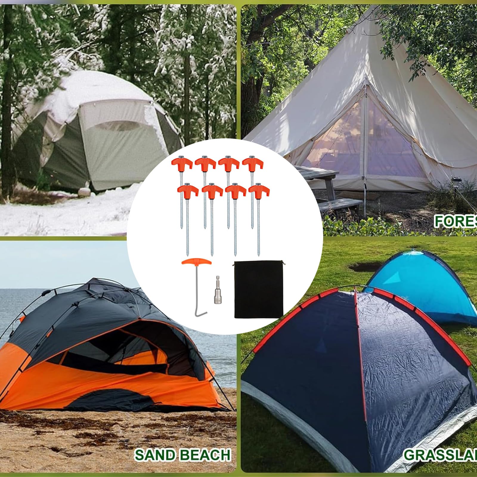 8 pièces Clous de Tente extérieure piquets de Tente de Camping avec ancrages à Douille hexagonale piquets d ' auvent à Filetage Long piquets d ' auvent à vis Robustes