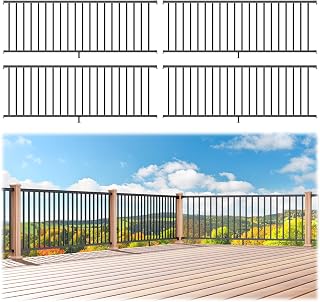 Egadis 4-Pack 36in H x 8ft W Black Aluminum Deck Railing Kit - AAMA 2604 Powder Coat, DIY Porch Balcony Rail System No Posts