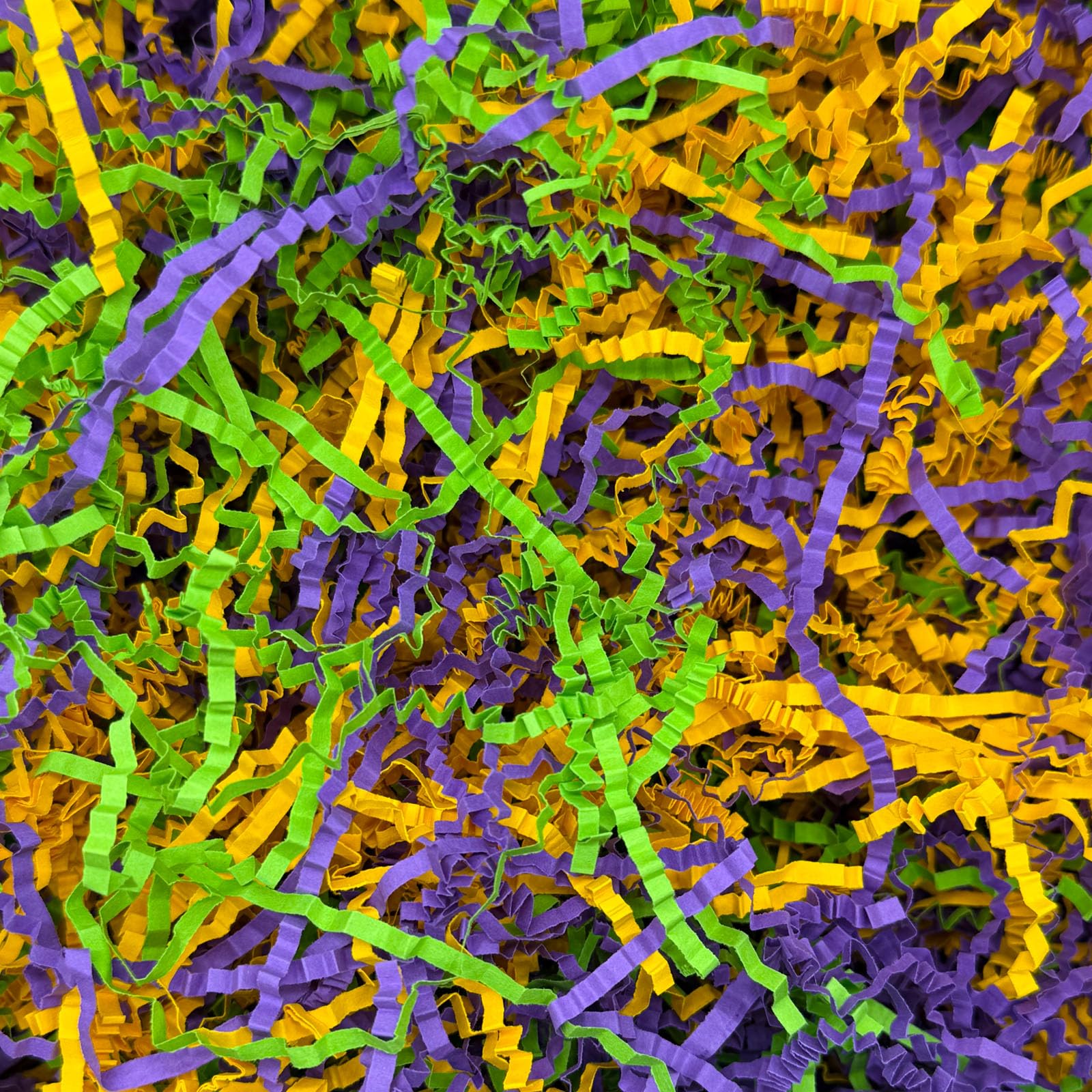 1 LB Gold Green Purple Crinkle Cut Paper Shred Filler Great for Gift Wrapping, Basket Filling, Birthday, Wedding, Mardi Gras, Carnival, Christmas Day,