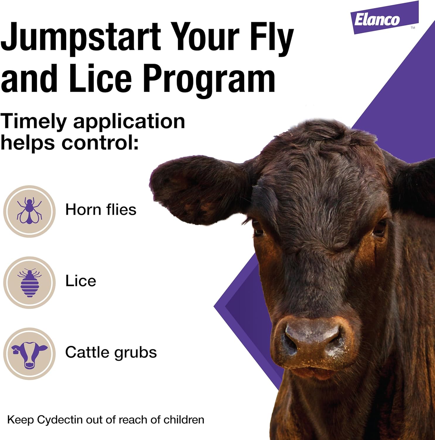 Elanco Cydectin Pour-On Cattle Parasiticide | Treats Worms, Flies, Lice, Grubs, and Mites | 2.5L Dewormer