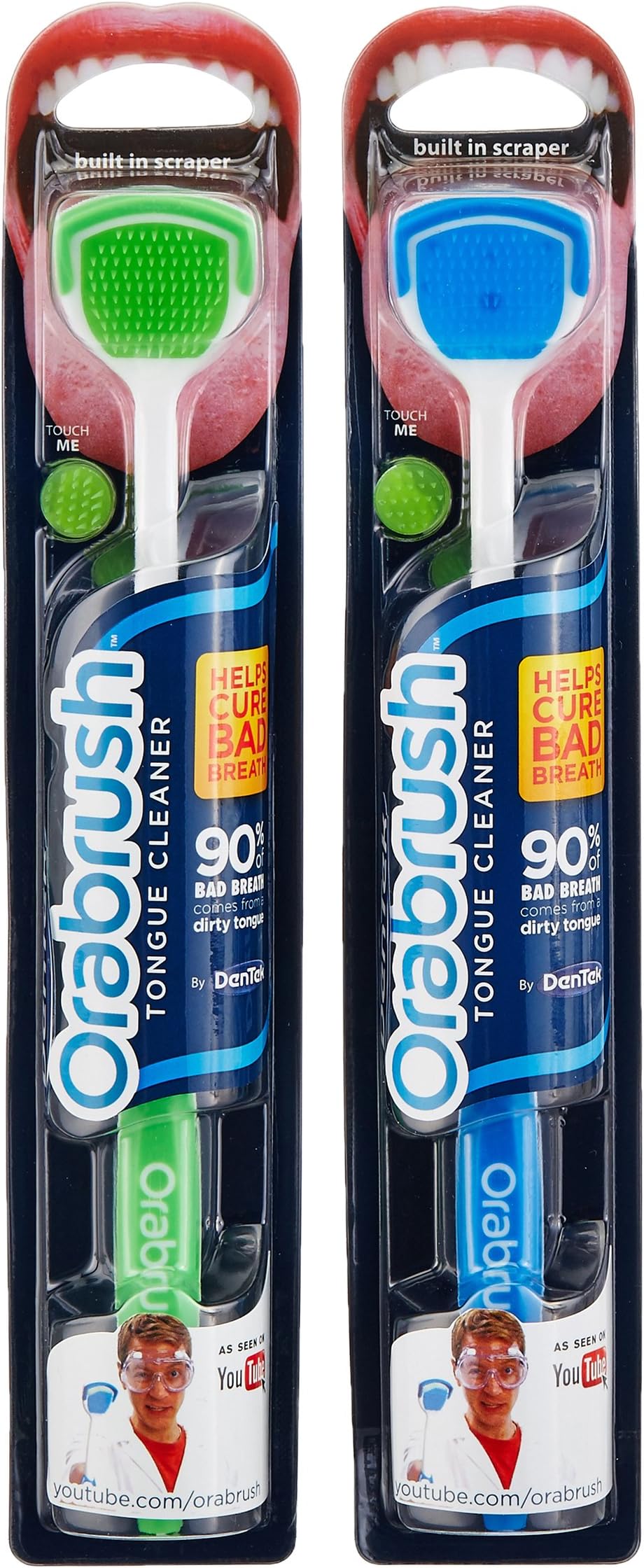 Orabrush Couple Pack Tongue Cleaner - Pack of 2 (Green/Blue)