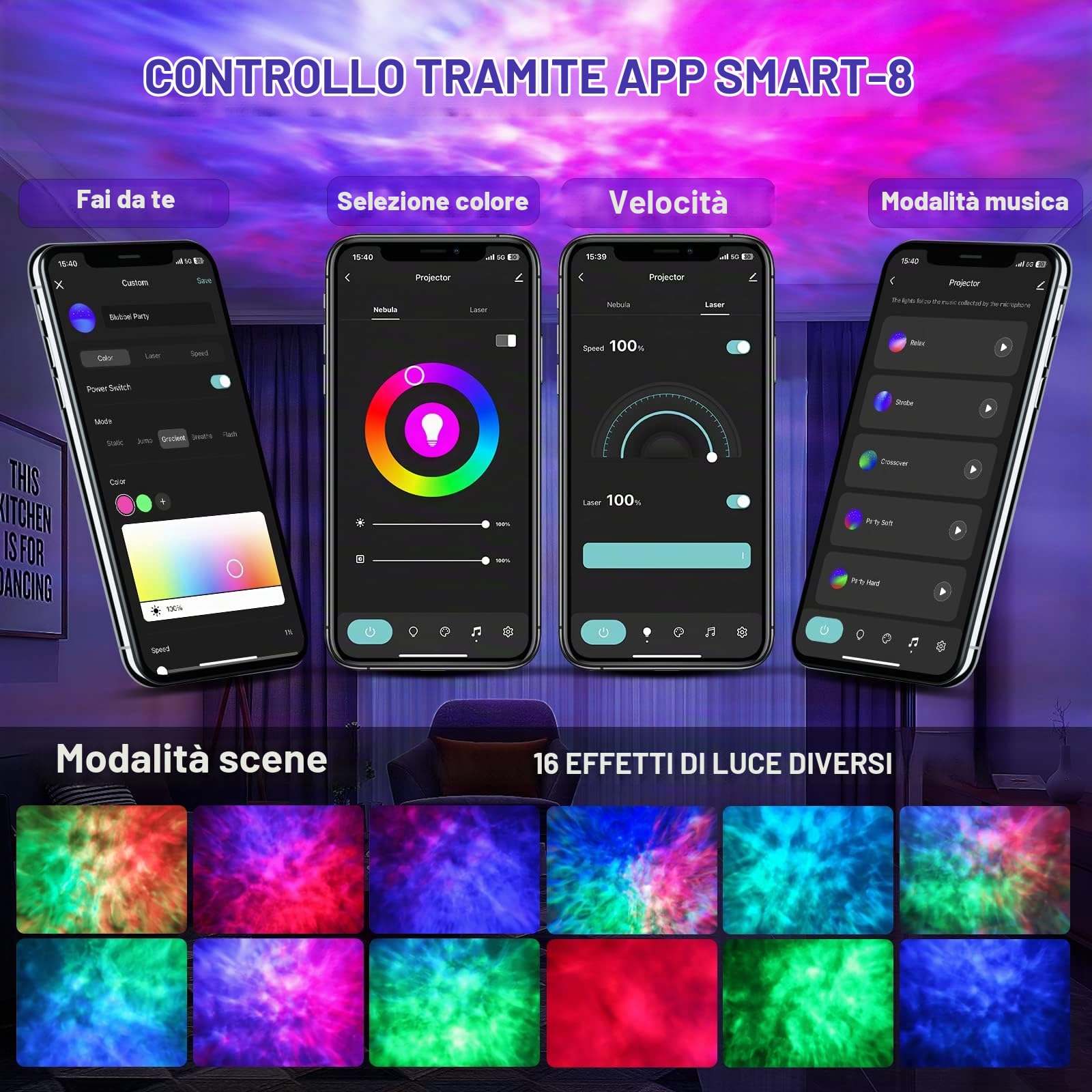 Blubbel Proiettore Smart LED per Cielo Stellato, Laser Blu Proiettore WiFi Starlight, Luce Notturna Galaxy 3D, Controllo App/Vocale, Starlight Galaxy, Compatibile con Alexa/Google, Regalo