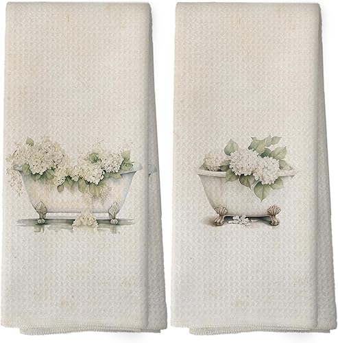 Juego de 2 toallas de mano vintage de hortensias florales para baño, spa, gimnasio, yoga, decoración floral de baño, estética, toallas de mano
