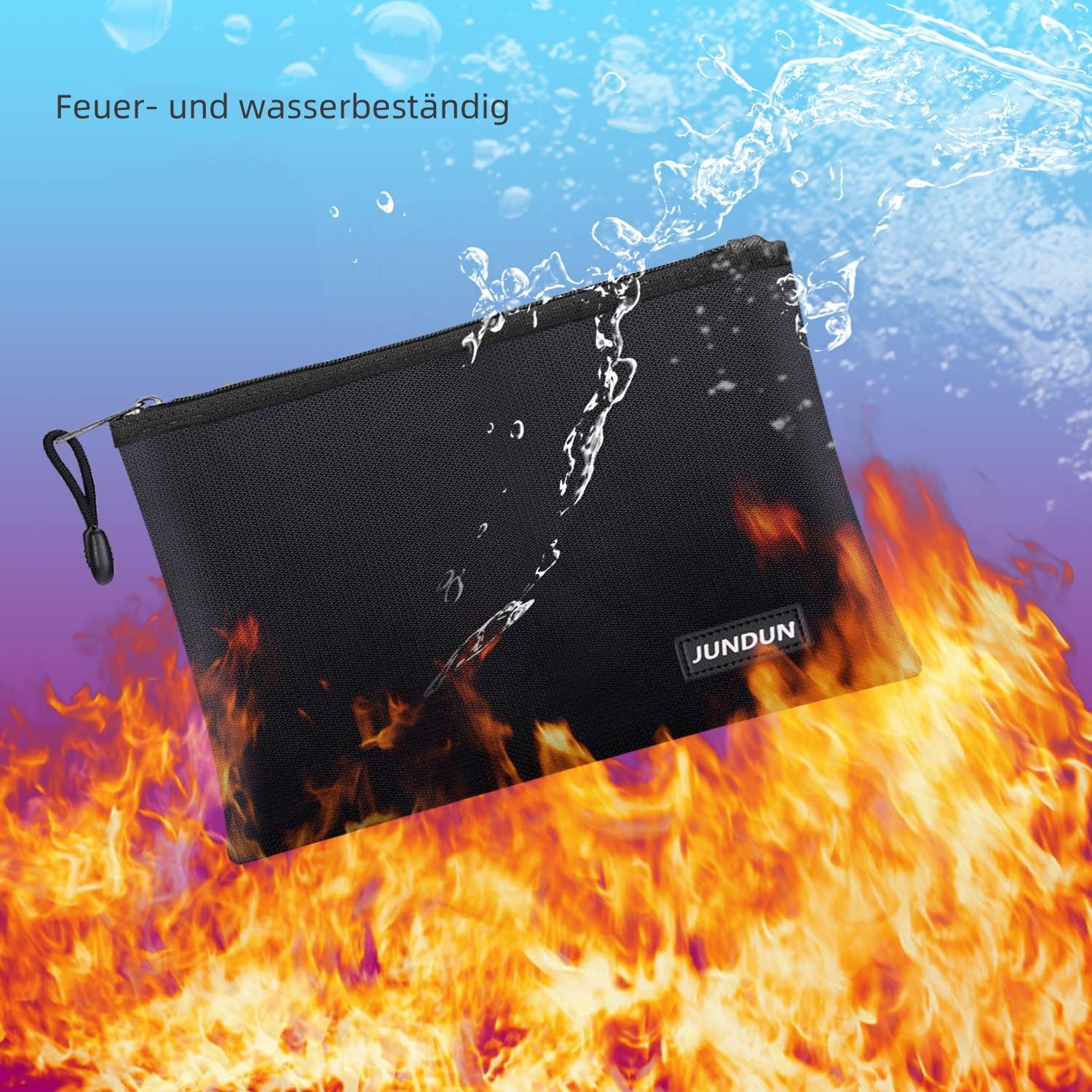 JUNDUN Ognioodporna torba na dokumenty 36 x 26 cm 1093,3°C wodoodporna teczka na pieniądze paszport