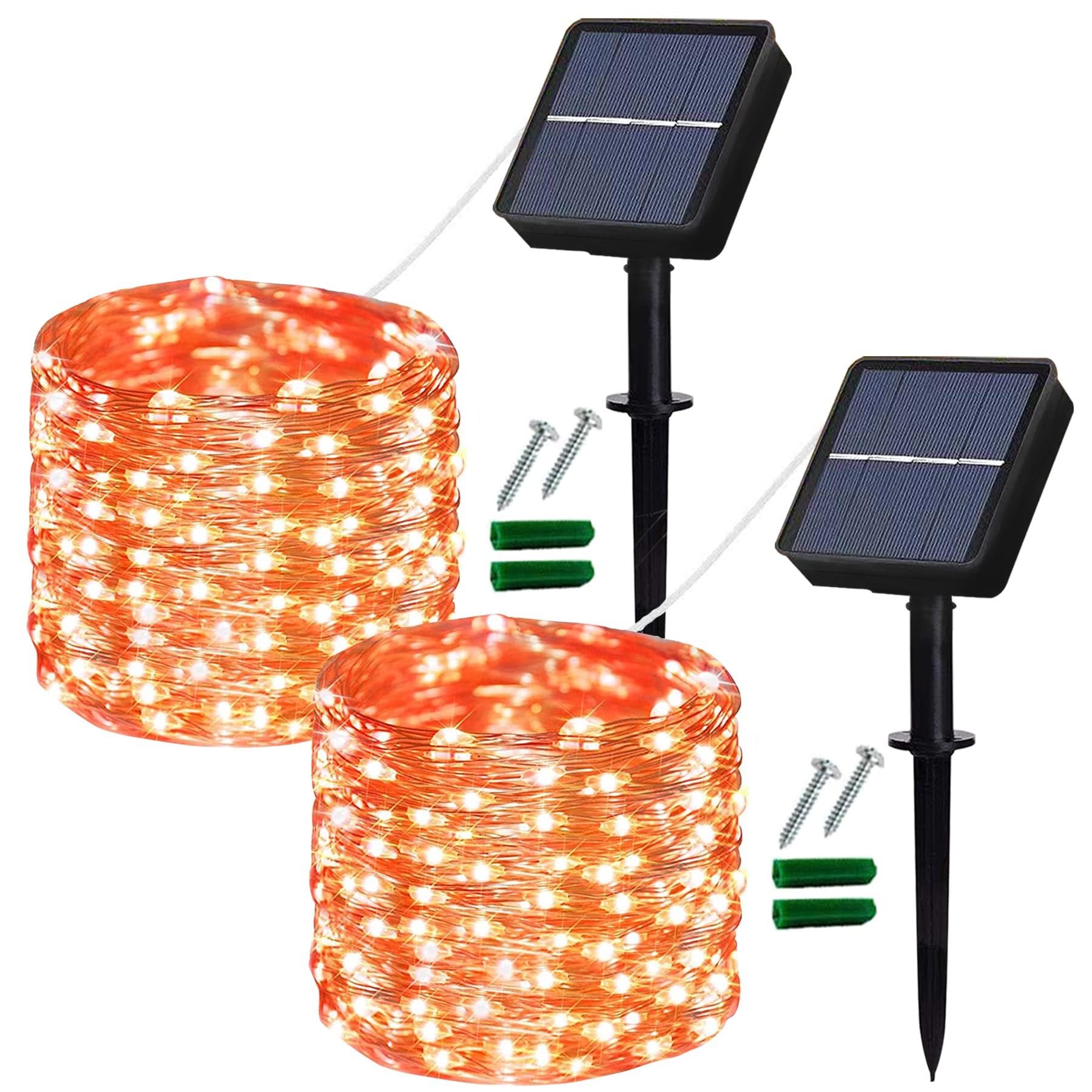 Lezonic 2 Pack Solar Lights,Total 240LED 80FT/24M Solar String Lights Waterproof, 8 Modes Outdoor Lights Solar Powered for Indoor/Outdoor Patio,Yard,Lawn,Party,Wedding Decoration (Orange)