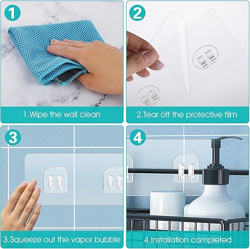 Miniatura 4 de Paquete de 4 ganchos adhesivos de repuesto para regadera, adhesivo autoadhesivo fuerte, sin perforaciones, ganchos colgantes impermeables para