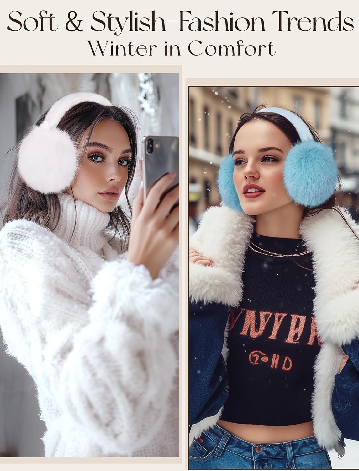 Women Winter Ear Muffs Foldable Ear Warmers Ultra Soft Fluffy Faux Fur Earmuffs for Travel Skiing Outdoor - Image 5