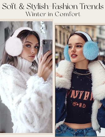 Women Winter Ear Muffs Foldable Ear Warmers Ultra Soft Fluffy Faux Fur Earmuffs for Travel Skiing Outdoor
