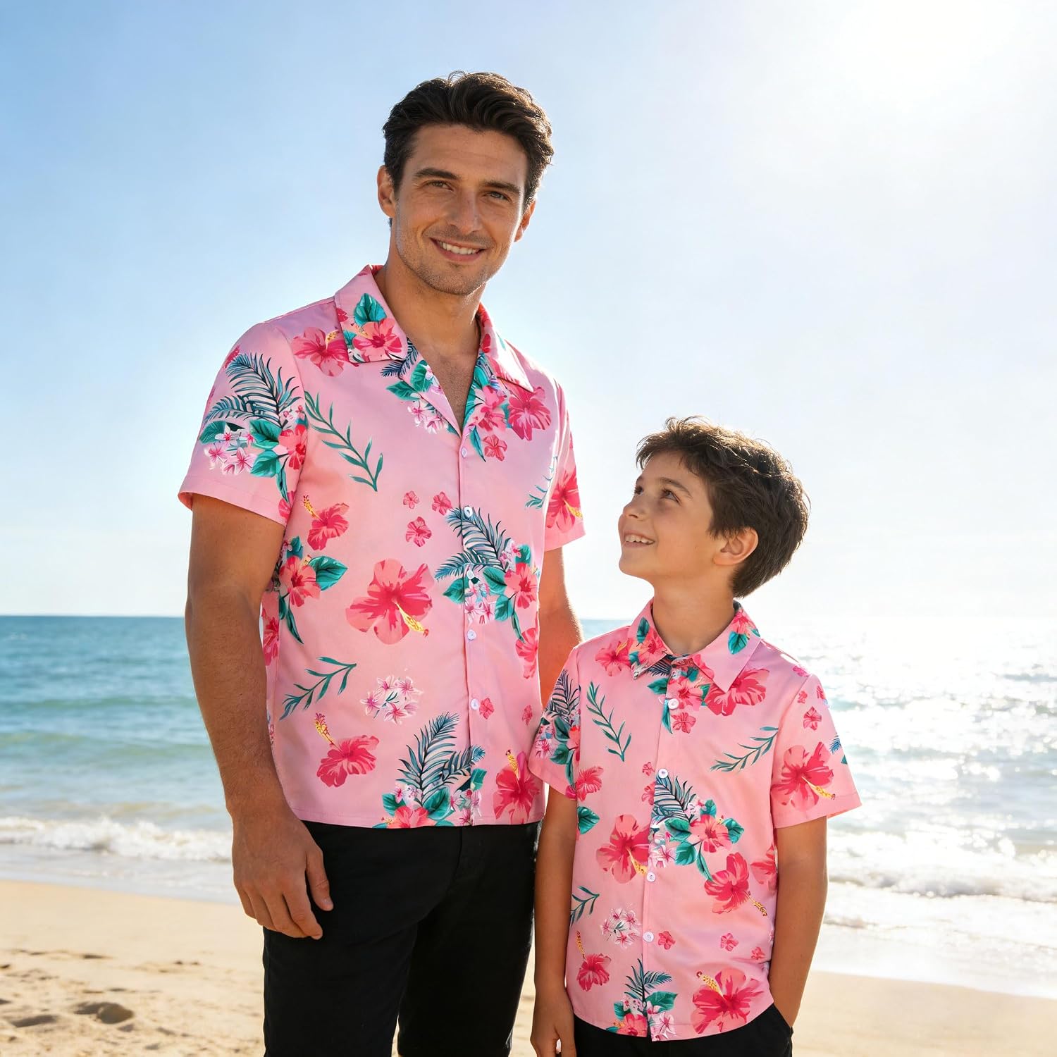 Hawaiian Dad and Son Matching Shirts - Floral Print Short Sleeve Button Down Cute Fathers Gift Set Baby Clothes