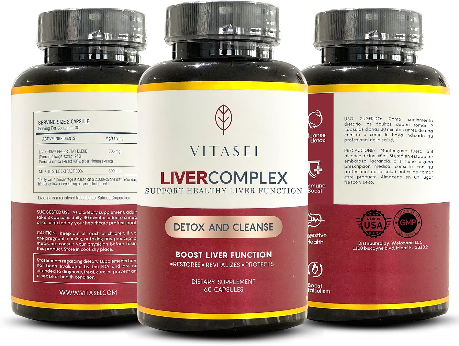 VITASEI Liver Cleanse Detox & Repair, Liver Complex W/Milk Thistle Extract, Garcinia, Curcumin C3, Bioperine, Support Herbal Dietary Supplement, Detox Formul for Women & Men