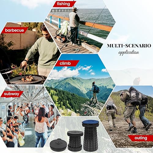 Miniatura 6 de Paquete de 2 taburetes plegables XXL mejorados, altura máxima, 19.7 pulgadas, 1000 libras, peso máximo, taburetes telescópicos portátiles con cojín