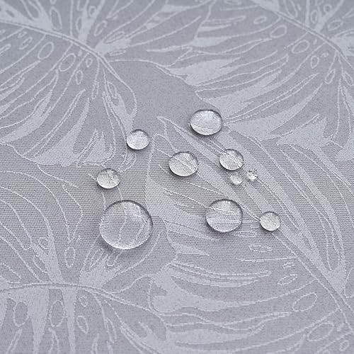 Miniatura 6 de Mantel redondo de jacquard de 70 pulgadas, color gris, diseño de hojas, borde festoneado, suave, sedoso, impermeable, resistente a las arrugas,