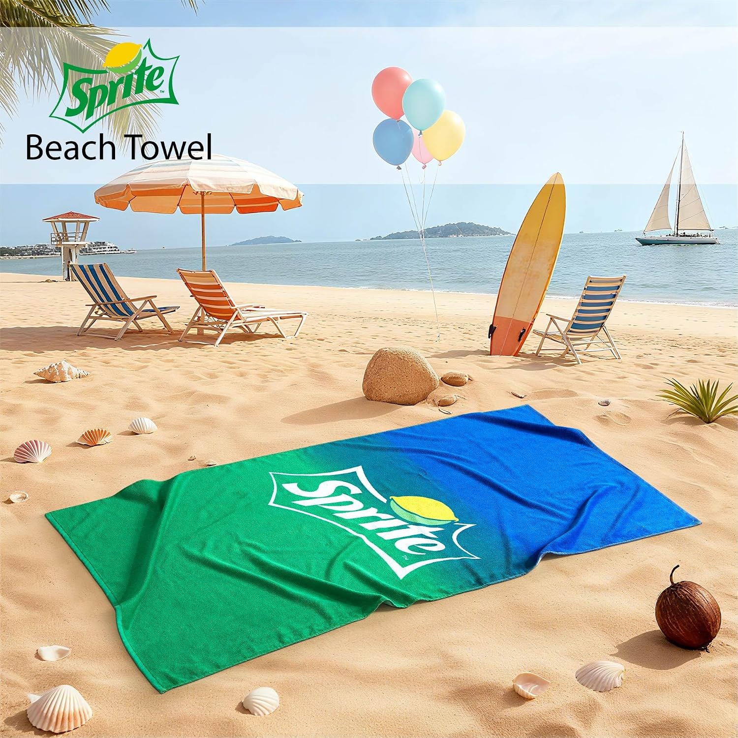 Sprite Logo Beach Towel,30"x60" Large Green & Blue Bath Towel with Lemon Graphic, Soft Cotton Rich Pool & Beach Towel