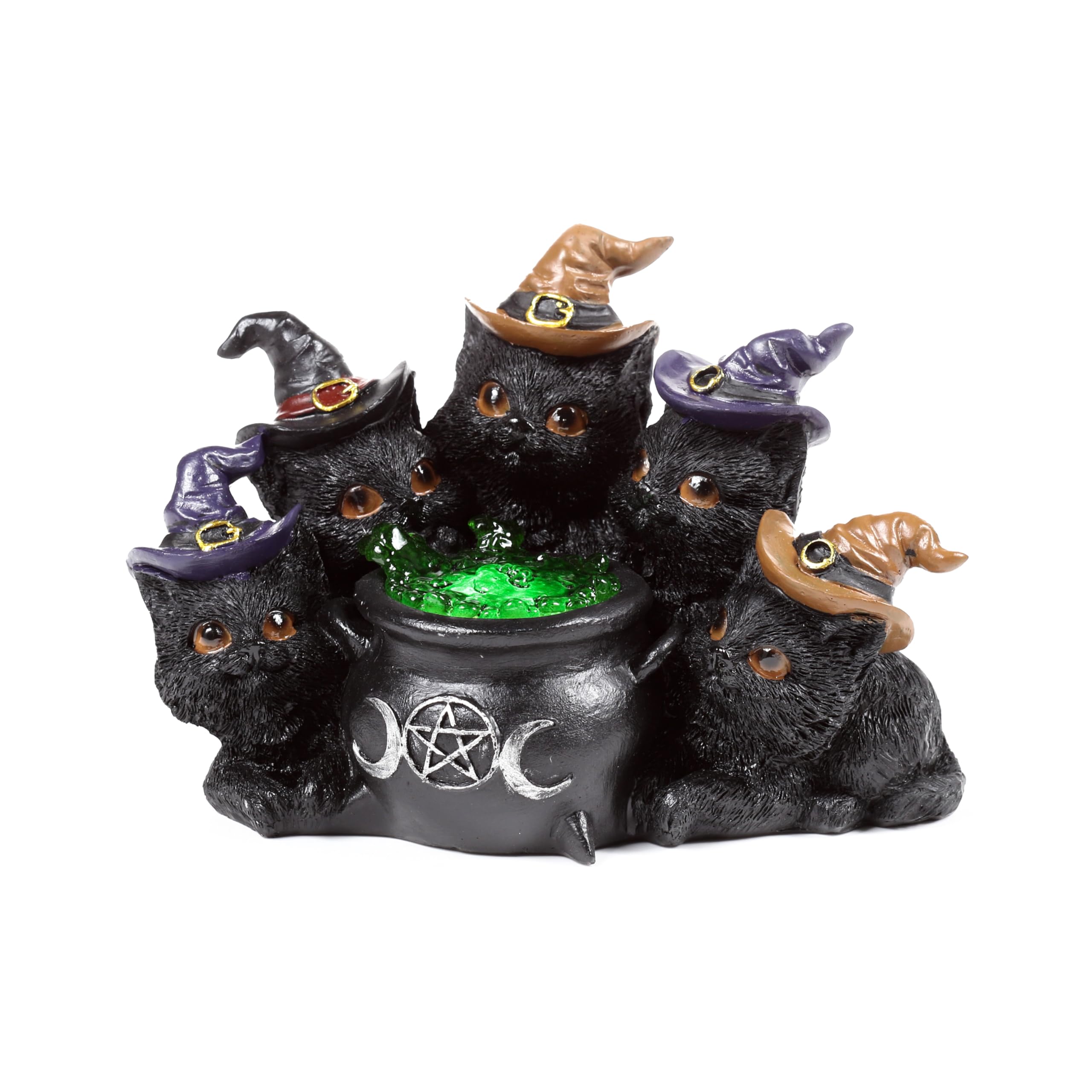 Puckator Witches Black Cat LED Bubbling Cauldron - Cute Room Decor - Aesthetic Feng Shui Meditation Accessories - Garden Ornaments - Shelf Desk Decorations - Mindfulness Home Gifts - Statues