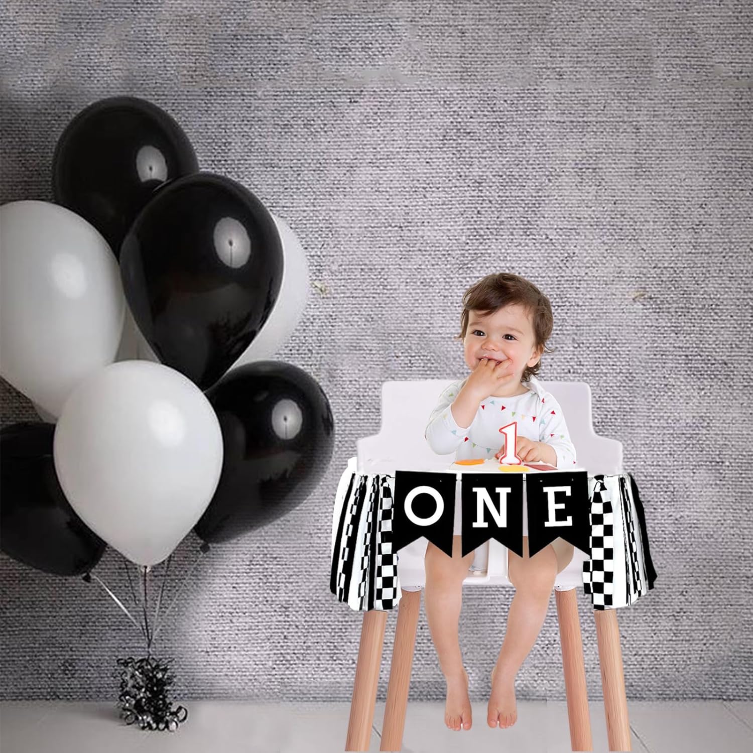 Checkered High Chair Banner First Birthday Boy, Race Car 1st BD Decoration, Fast One Theme HighChair Banner, Racing First Birthday Cake Smash Photo Props - Image 9