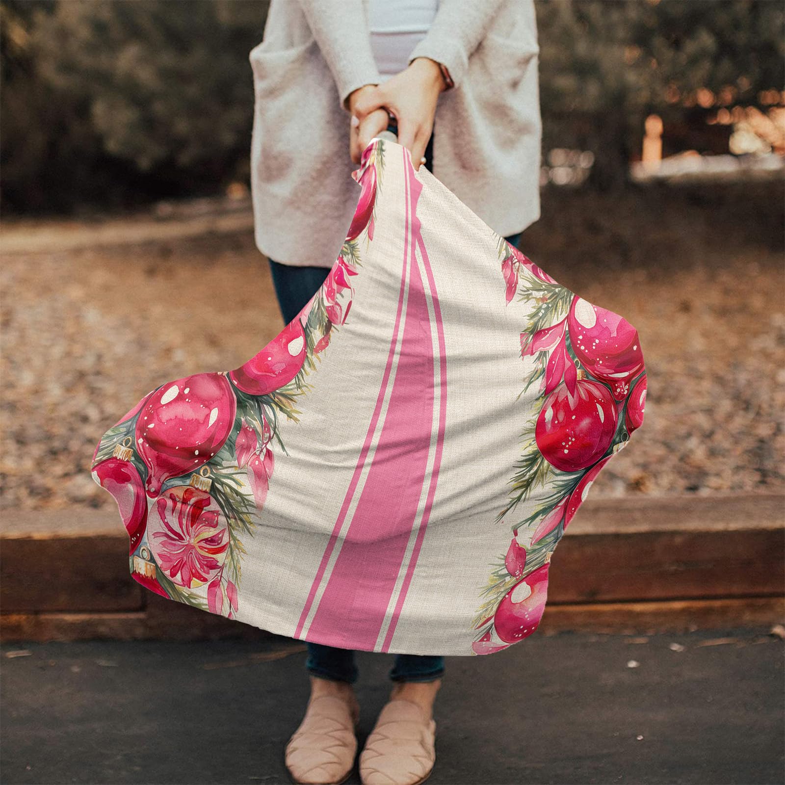 Nursing Cover for Breastfeeding Scarf, Merry Christmas Pink Balls Baby Car Covers Super Soft Multi Use for Canopy Shopping Cart Cover Blanket Stroller Cover