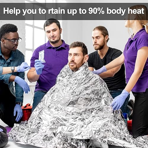 Miniatura 5 de Chumia 50 mantas térmicas de emergencia a granel de 83 x 63 pulgadas, gigantescas mantas espaciales de emergencia para supervivencia, manta