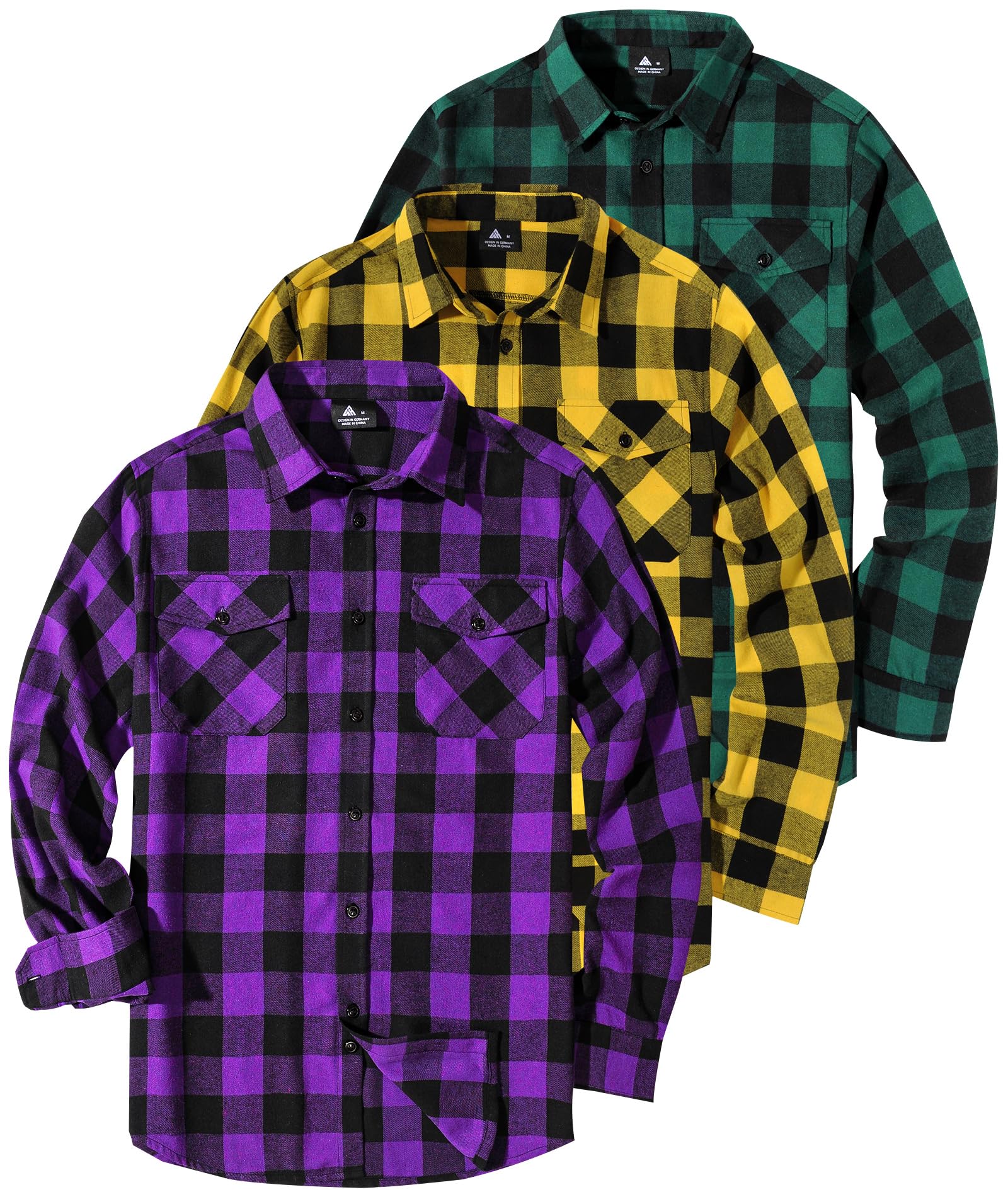 ZITY 3er Pack Hemd Herren Kariertes Flanellhemd Langarm Baumwolle Holzfällerhemd Button Down Warm Freizeit Regular fit Karohemd mit Brusttasche