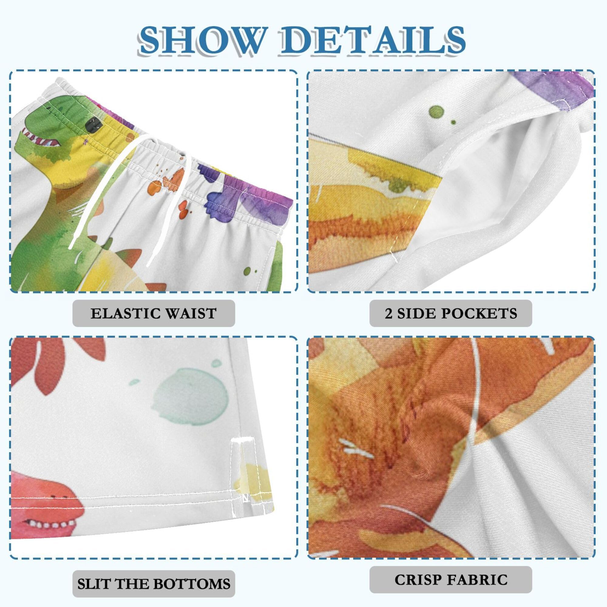 YYZZH Colorful Dinosaur Baby Boy Casual Shorts Athletic Shorts Pants with Pockets Multi