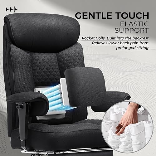 Miniatura 6 de GTRACING Silla de oficina grande y alta de 400LBS, ergonómica, de tela, diseño de lujo con relieve, silla para juegos con reposapiés, apoyabrazos