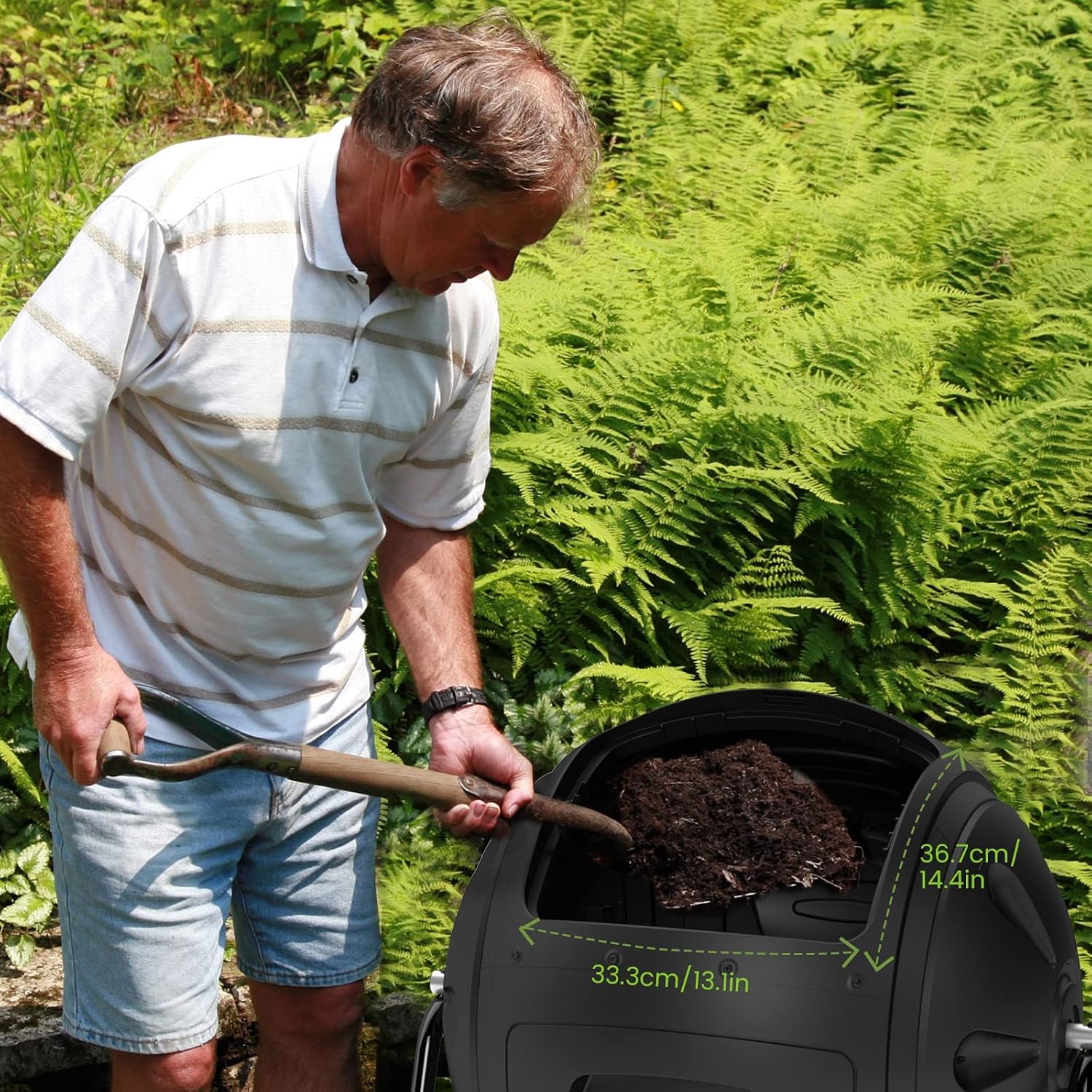 SQUEEZE master Light Weight Spherical Compost Bin Tumbler Outdoor Garden- Quick Assembly -with Drain Plugs to Collect Liquid-Fast Composting (35 Gallon,Black)