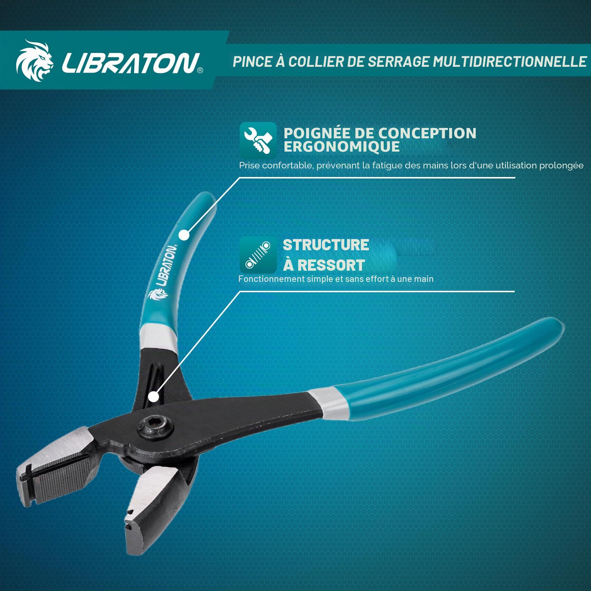 LIBRATON Pince à colliers de serrage multi-angle pour conduites de carburant et tuyaux de radiateur, pince de serrage de voiture pour les espaces étroits, pince pour colliers de serrage, outil de