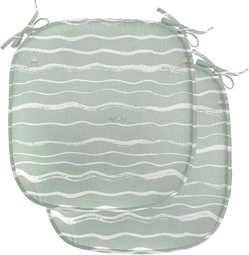 Miniatura 58 de Lunarable Swirly - Cojín de asiento para silla, diseño de líneas retro rizadas, funky en espiral, vida marina náutica, antideslizante, para cocina y