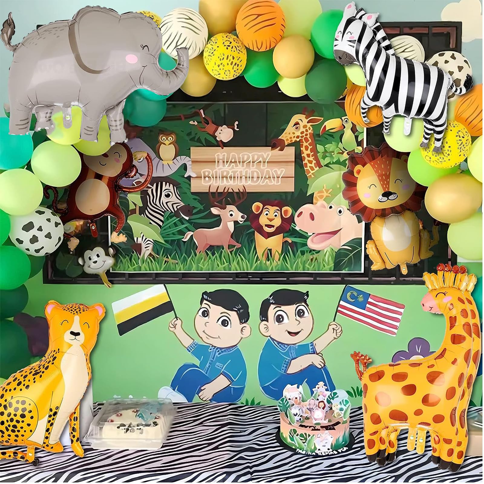 LEMONSTONE Balloon Animals, Pack of 7 Foil Animal Balloons, Jungle Safari Decoration, Reusable, Perfect for Baby Showers, Kids Parties - Image 3