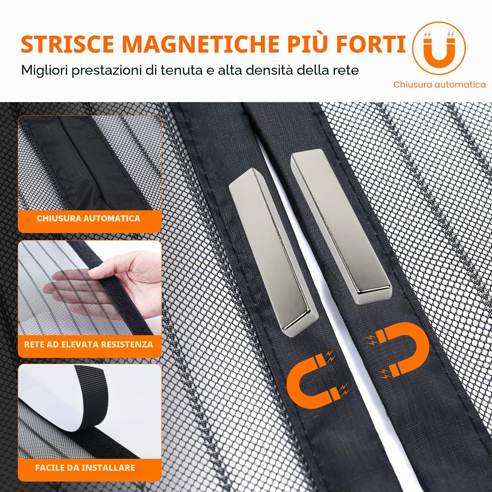 GRIFEMA Zanzariera Magnetica per Porte Finestre 100x220cm - Tenda Anti-Zanzare 1mm con Chiusura Automatica, Installazione Senza Fori per Balconi e Porte (Nero)