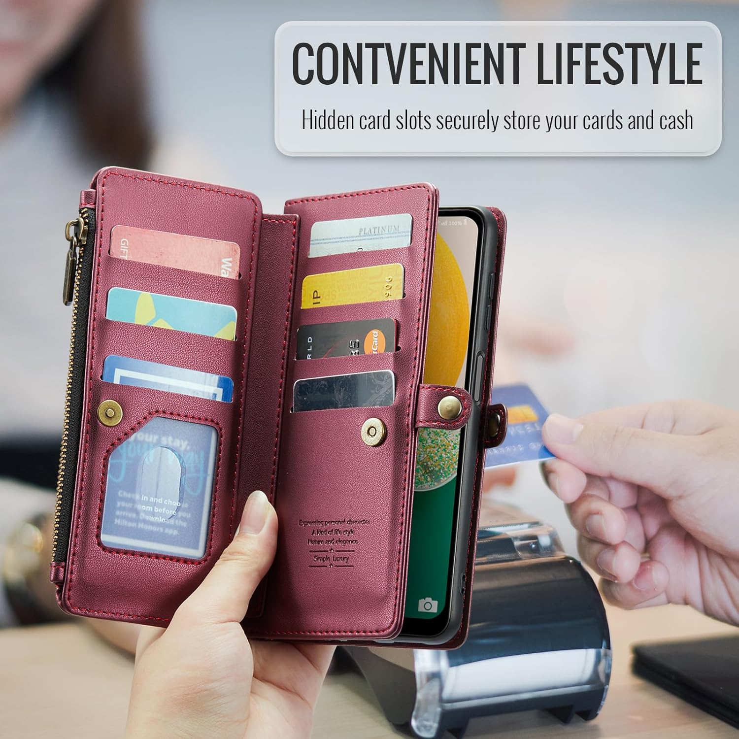 Asuwish Phone Case for Samsung Galaxy A13 4G/5G Zipper Wallet Cover with Tempered Glass Screen Protector and Flip RFID Blocking Cash Card Holder Cell A04s M13 G5 A 13 LTE 13A 2022 Women Girls Wine Red