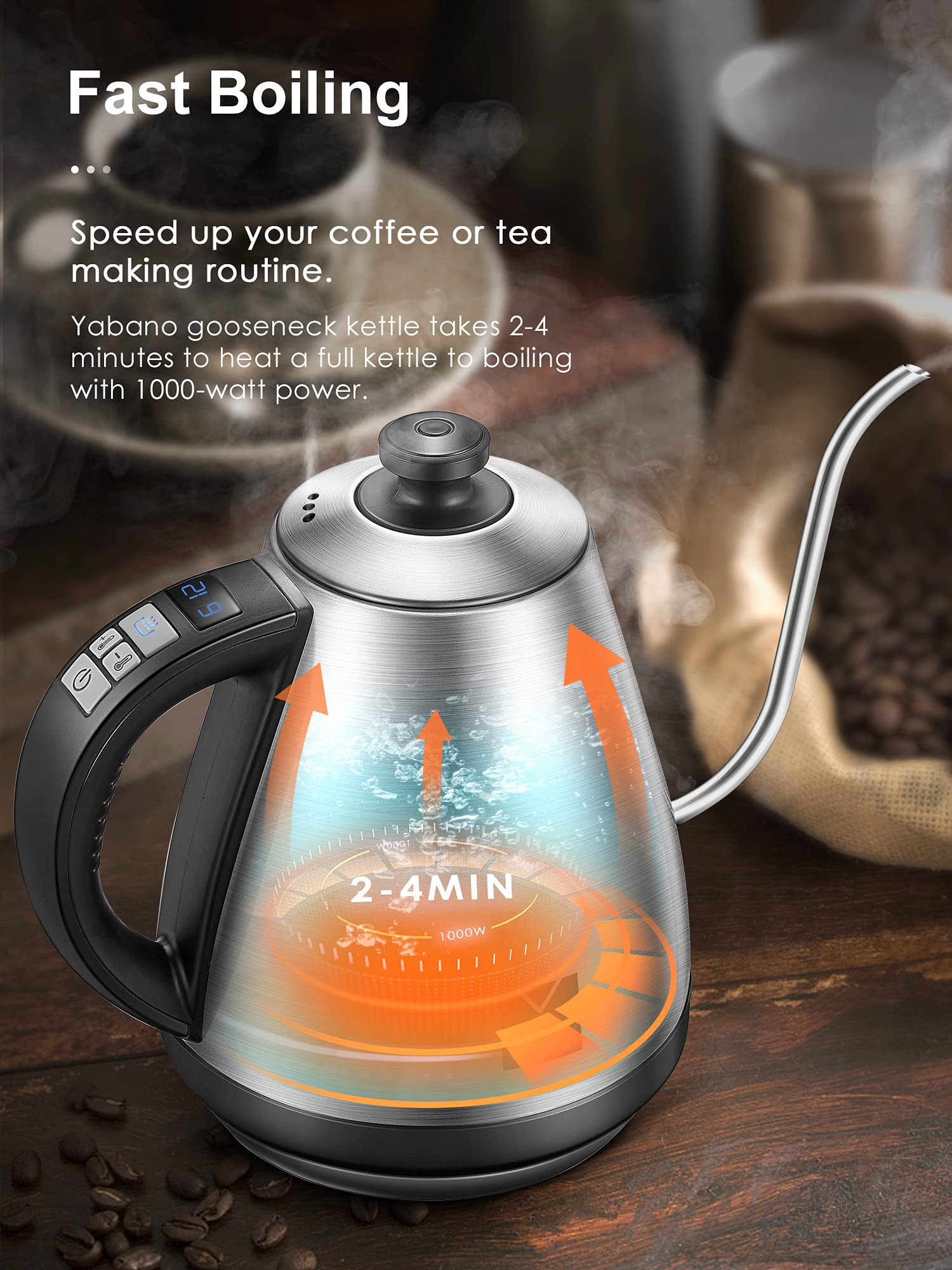 Electric Gooseneck Kettle, Variable Temperature Pour Over Cofee Maker