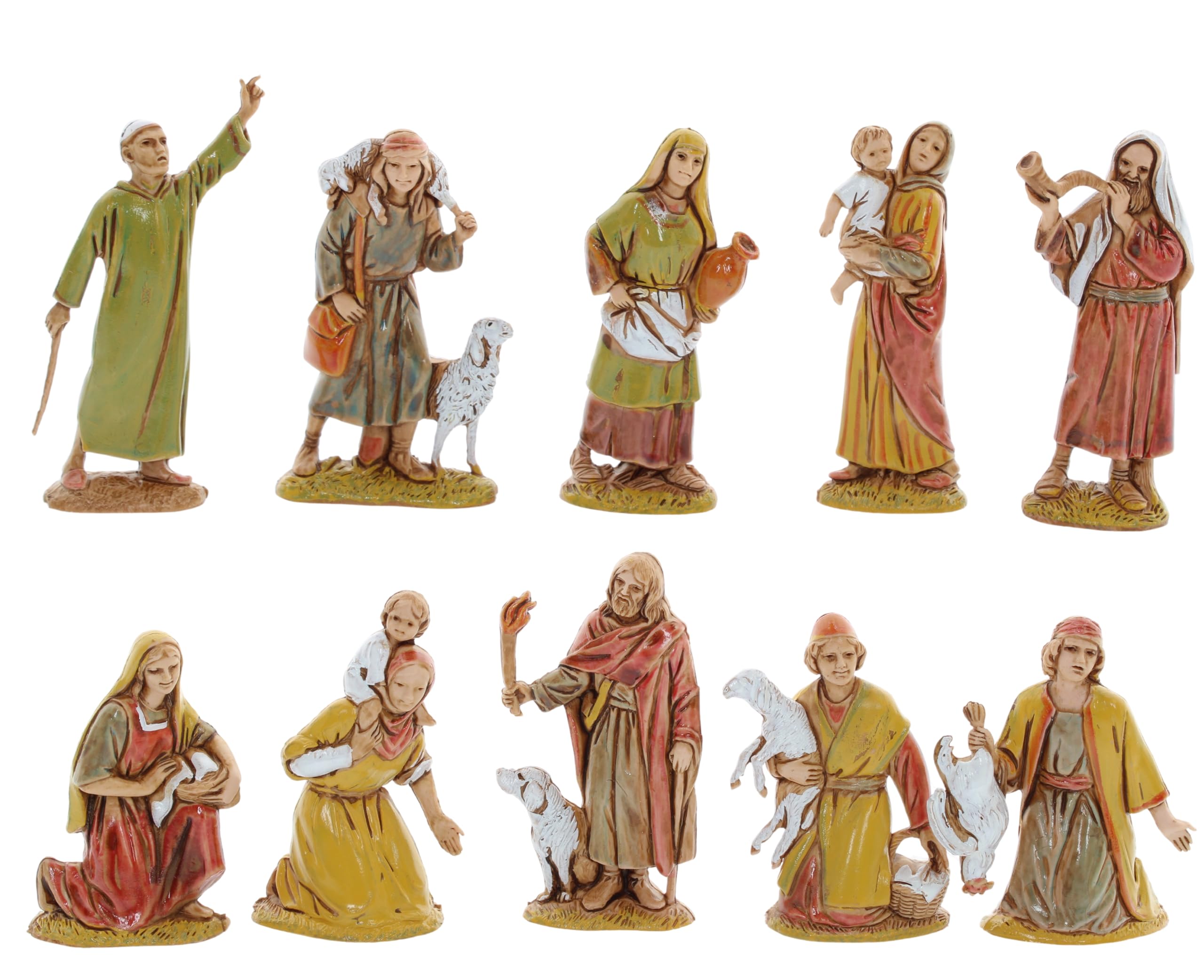 Moranduzzo Set 10 Pastores para Belén de 6,5 cm Escala 1:30 – Mini 6,5 – Figuras Irrompibles, Acabadas a Mano, Escultor M. Landi, Made in Italy