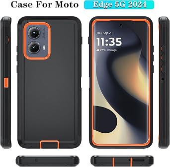 Qinmay Phone Case for Motorola Moto Edge 5G 2024 Case, Heavy Duty Shockproof & Dropproof 3-Layer Cover Phone Case for Motorola Moto Edge 2024(BBlackOrange)