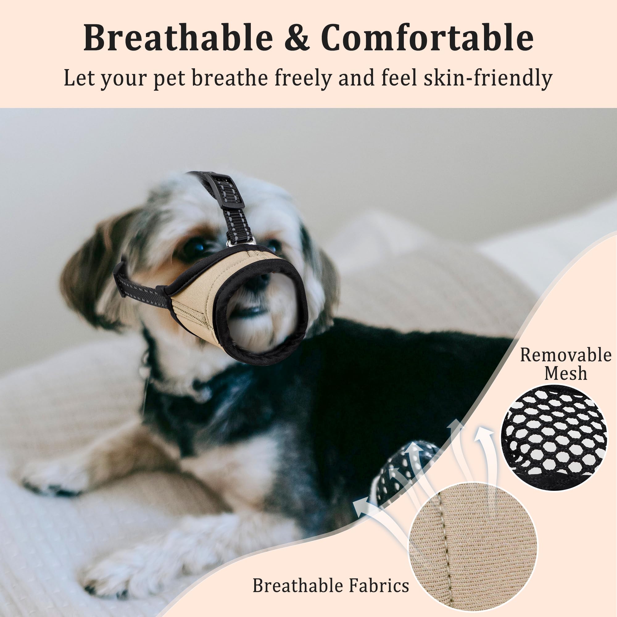 Leekalos Dog Muzzle Anti Biting Barking Chewing,Air Mesh Breathable Drinkable Soft Adjustable Loop Pets Muzzle with Removable Mesh Covering Breathable for Small Medium Large Dog (XL, Light Coffee)