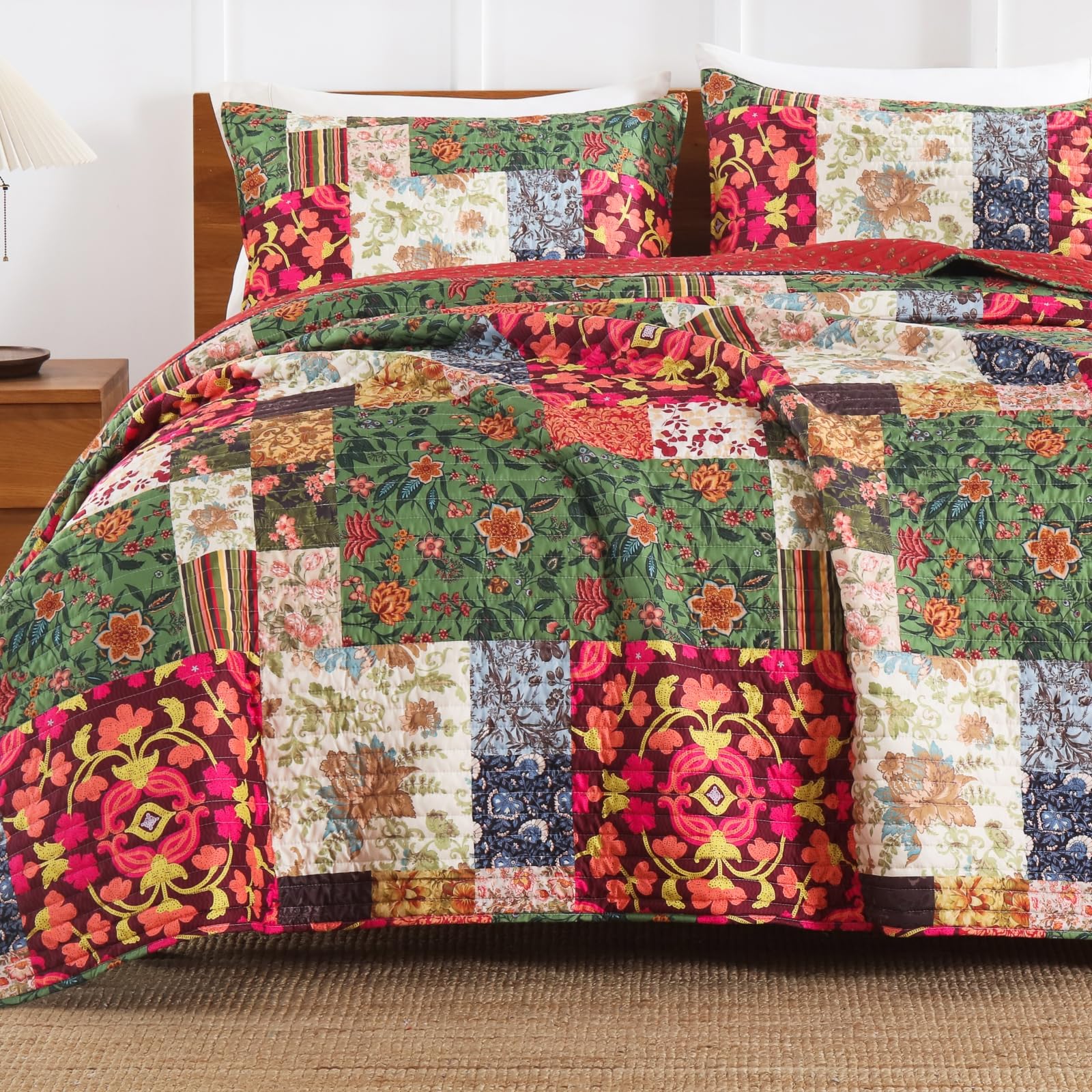 TEXSTEAD Twin Quilt Set for Bed - Patchwork Quilts Queen Size, Comforter Coverlet Bedspread Reversible 68"x90" with 1 Pillow Shams