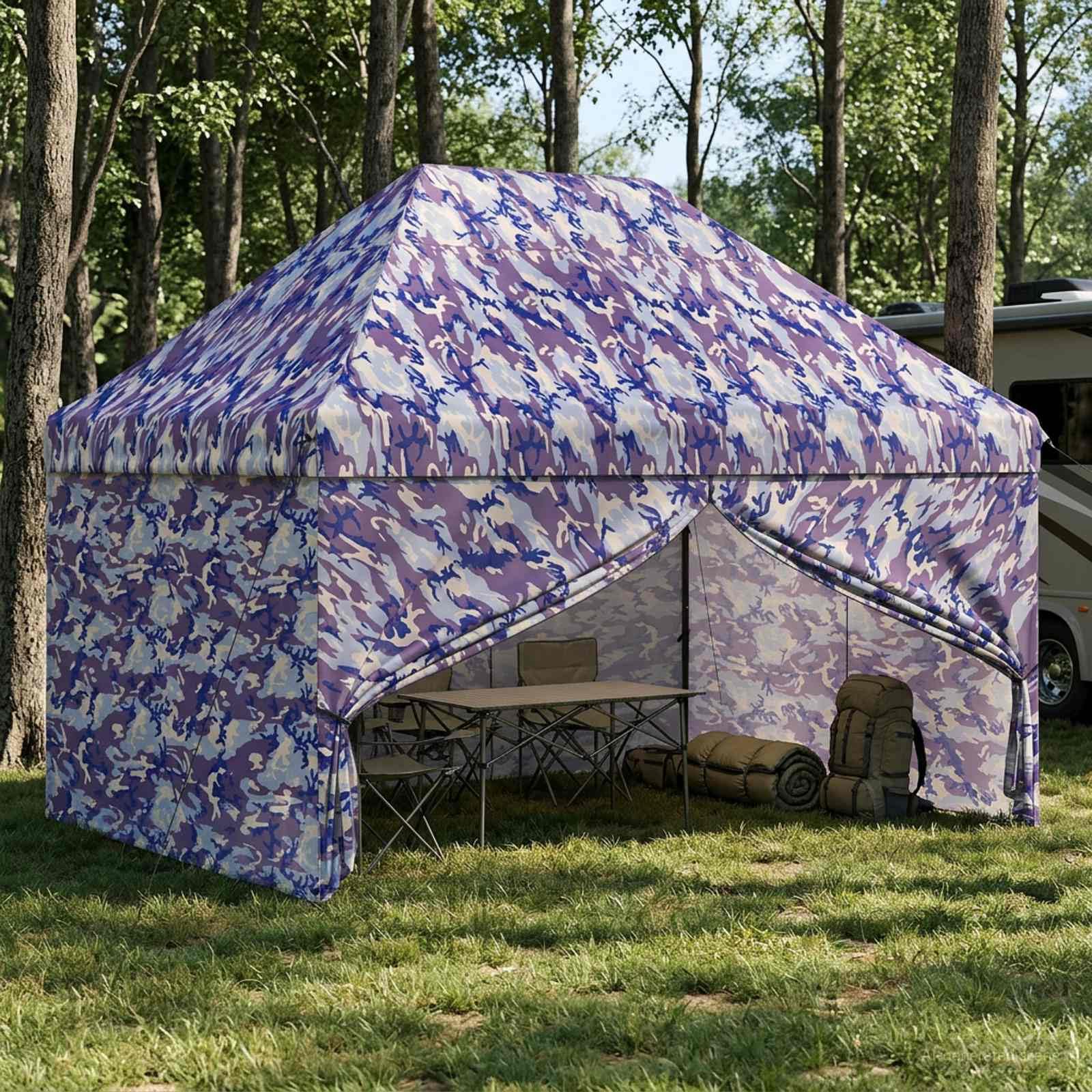 Garaż Pop-up z 4 Ścianami 2,95 x 4,1 m Niebieski kamuflaż | Oxford 210D, wodoodporny, regulacja wysokości 3 poziomy, stalowa rama, torba na kółkach