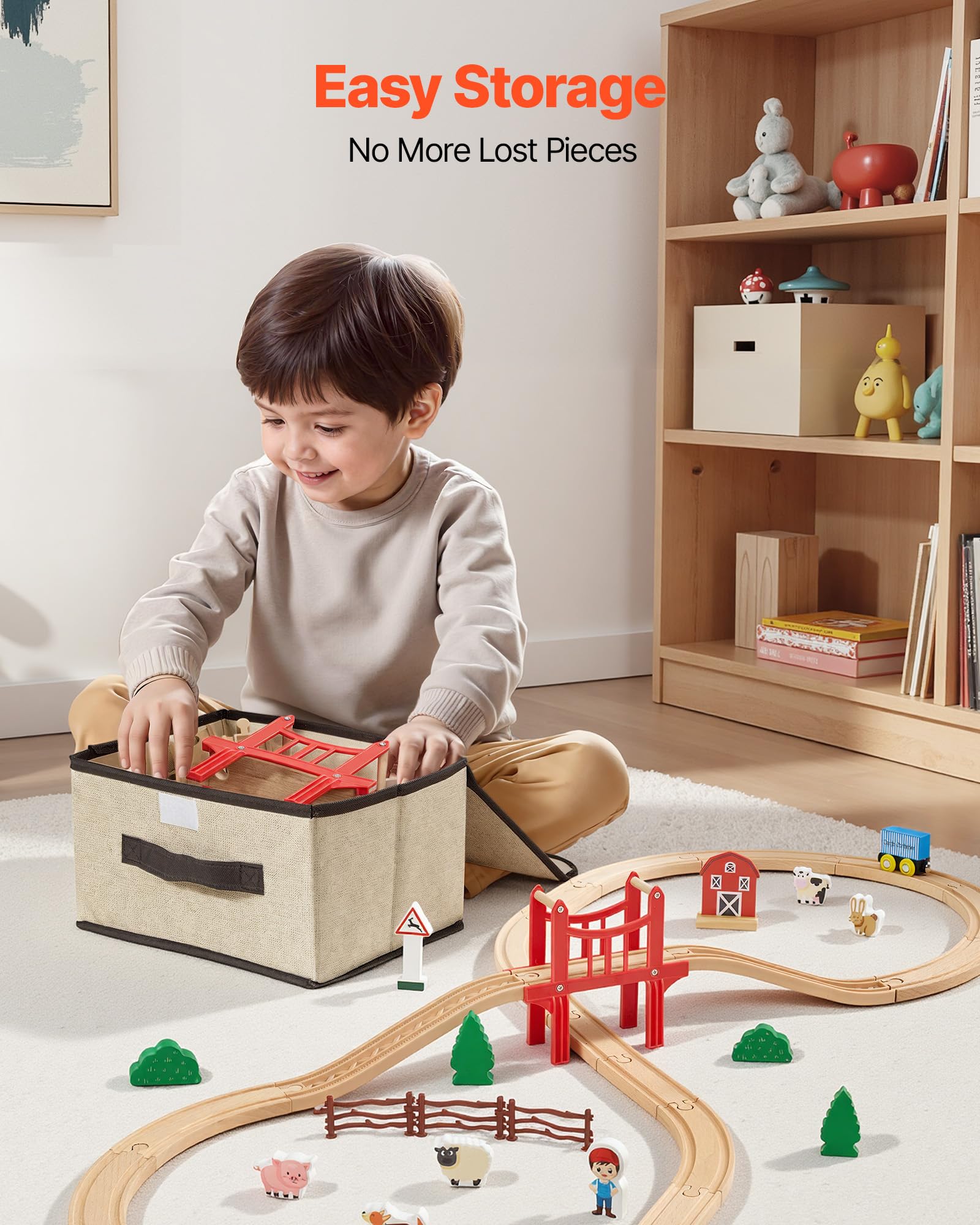 VEVOR Trenino in Legno per Bambini 39 Pezzi, con Treni Magnetici e Accessori Ferroviari, Compatibile con le Principali Marche, Giocattolo di Compleanno di Natale per Bambini dai 3 agli 8 Anni