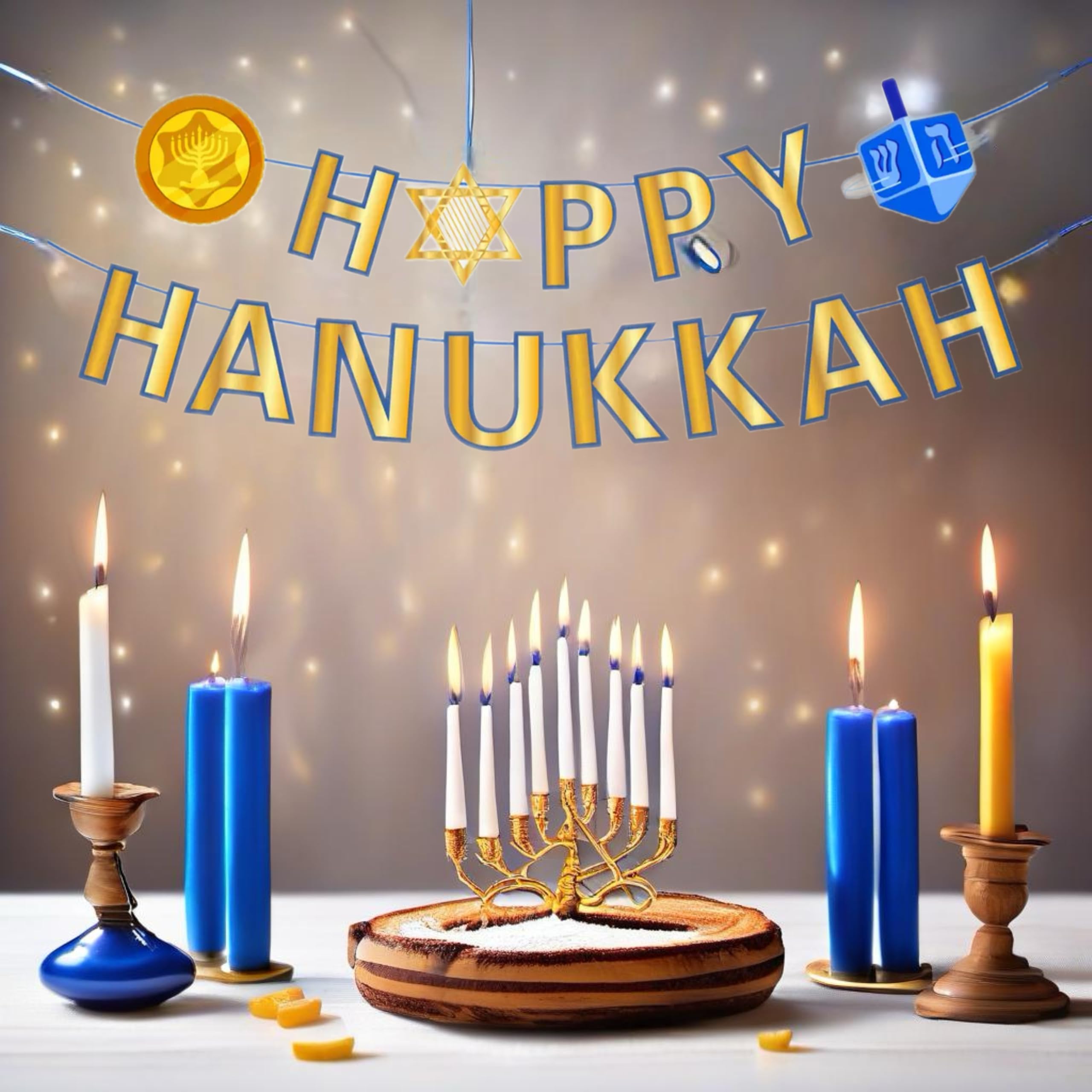 eBoutik, Happy Hanukkah Party Decoration Hanging Bunting and spirals, Chanukah Banner Decor - Image 4