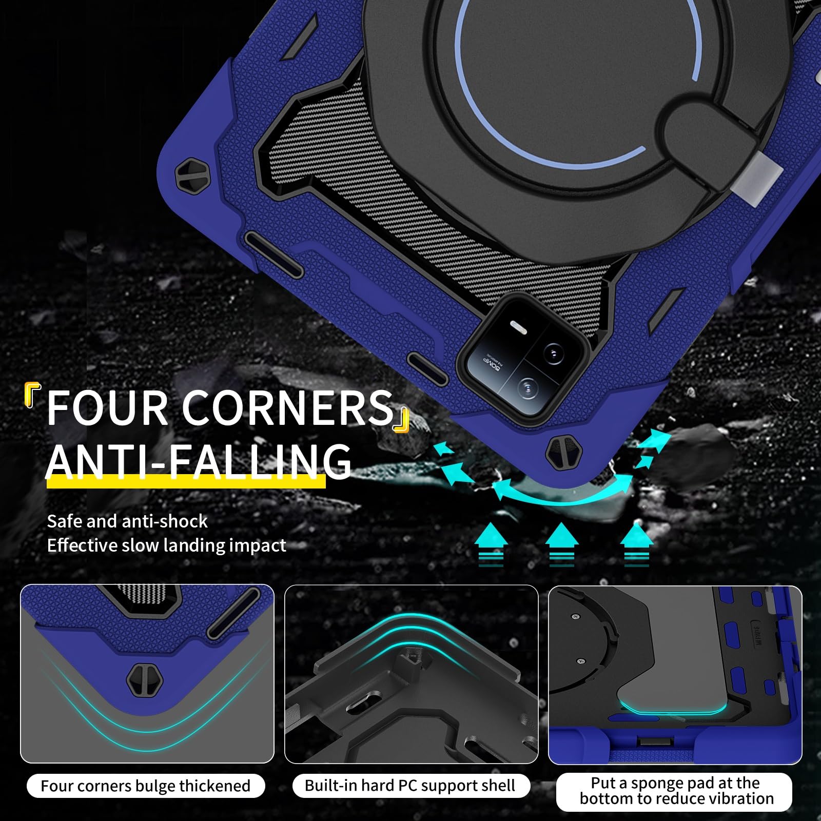Custodia protettiva resistente per Xiaomi Mi Pad 6/Mi Pad 6 Pro 11" 2023, supporto girevole a 360°, tracolla, portapenne e anello per impugnatura, copertura antiurto per bambini e adulti (blu