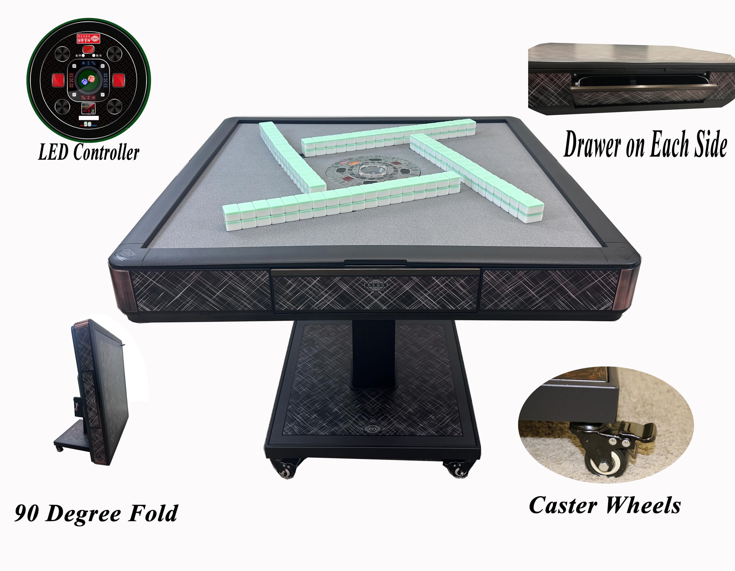 usamjtable Ultra-Thin Automatic Mahjong Table in Polysilver Color with Folding Roller Coaster Style, 40mm Numbered Tiles, and Built-in Hard Table Cover