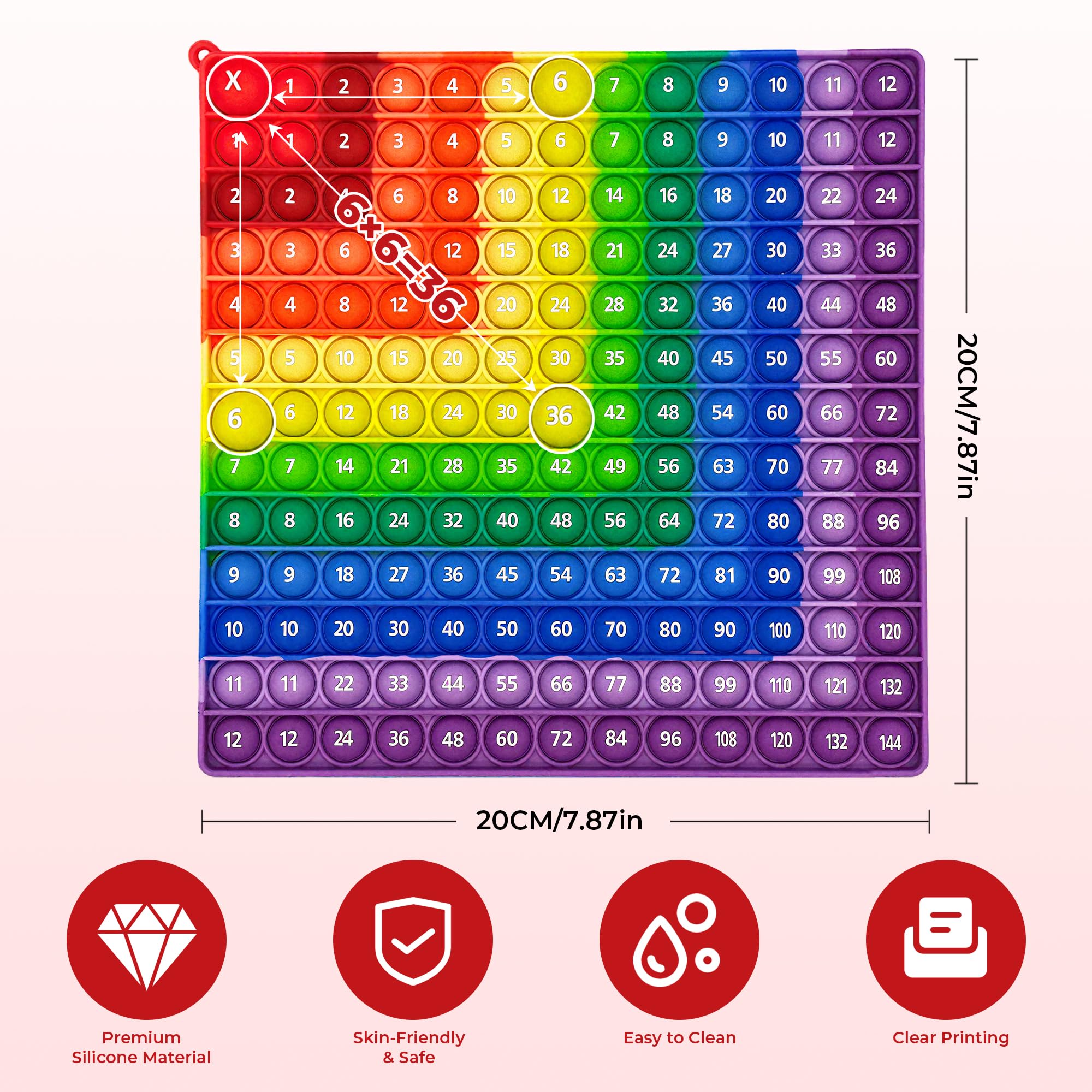 Briocht Multiplication Pop Fidget Toy Maths Chart, Times Tables Pop 12x12 Math Fidget Toy - Image 2