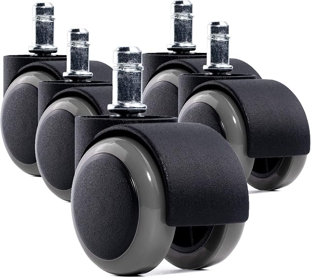 WINTEX Office Chair Wheels - 5pcs x 11 x 49 mm - Castors for Computer & Gaming Chairs - Furniture Casters for Hard, Laminated, Wooden and Tiled Floors