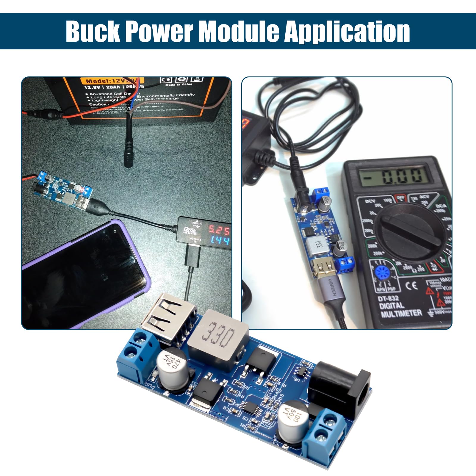 Step Down Converter Binghe 2 pezzi DC 24V/12V su 5V 5A Buck Converter Module Alimentatore Step Down Convertitore con porta USB Buck Modulo Supporta la ricarica rapida Compatibile con Arduino