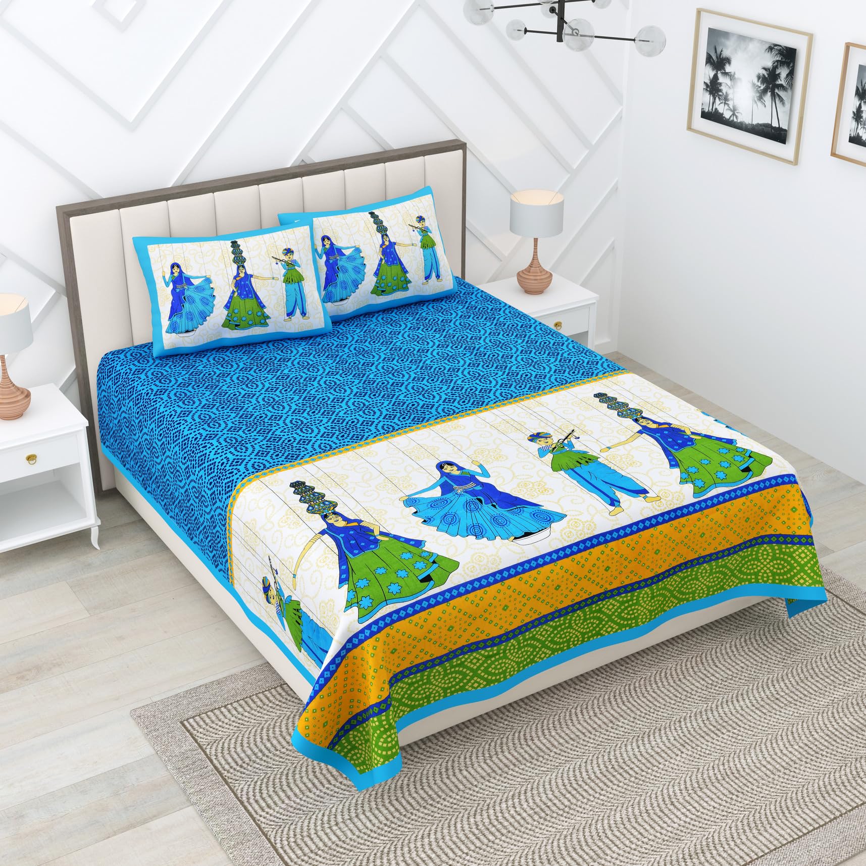 Drap de lit double en coton bleu pour transformer votre chambre en oasis