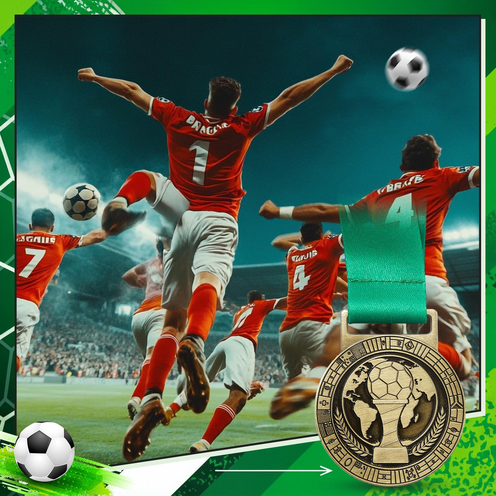 Kenning Goldmedaillen mit Nackenband, Fußball-Medaillen für Auszeichnungen, Sportwettbewerbe, Feier, Trophäe, Preis, Geschenke für Fußball, Party, Gastgeschenke, Teilnahmegewinner, Geschenk