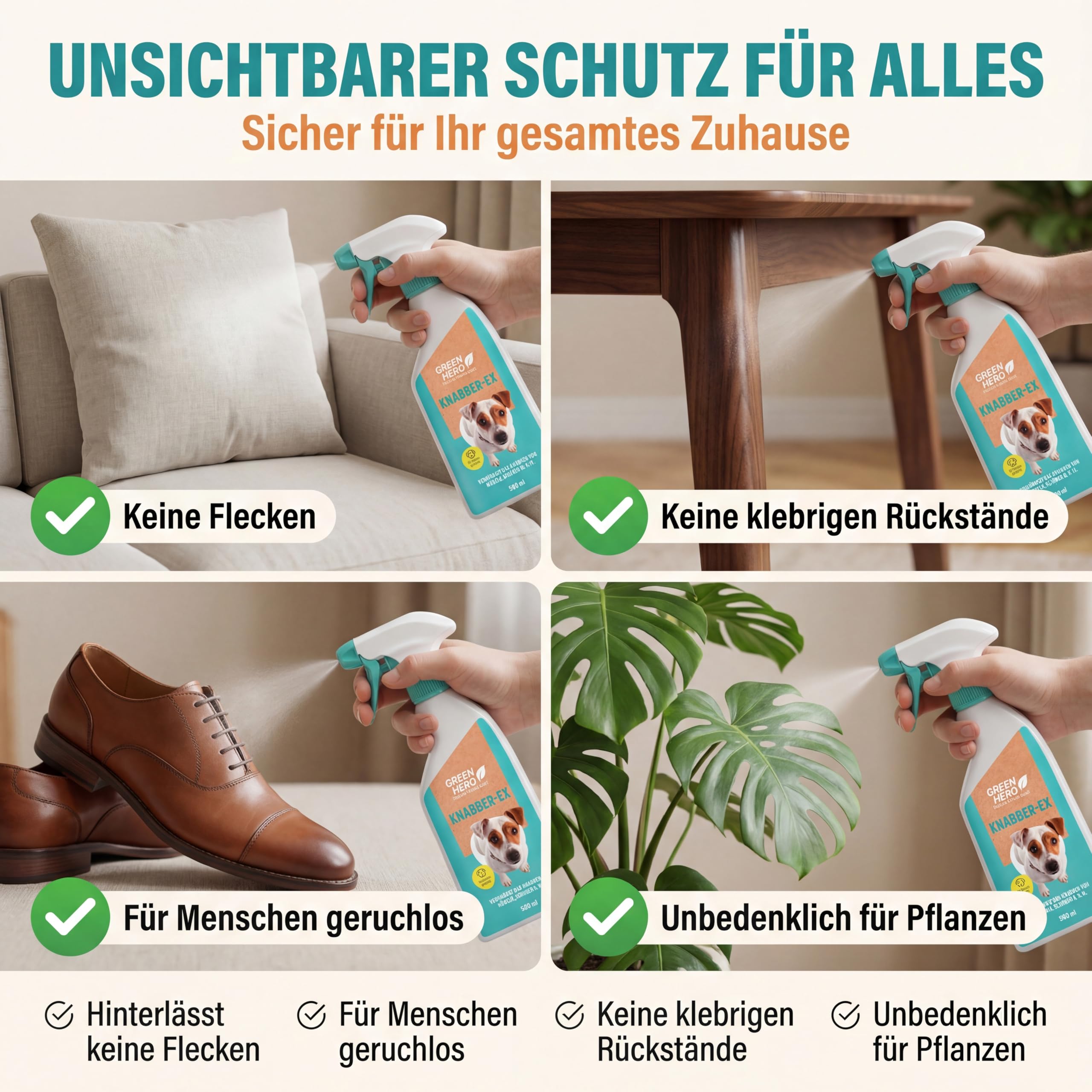 Green Hero Knabber-EX 500 ml Knabberstopp Bitterspray für Hund & Katze Anti Knabber & Ankauen von Möbeln Schuhen u.v.m. Anti Kau Spray Hund